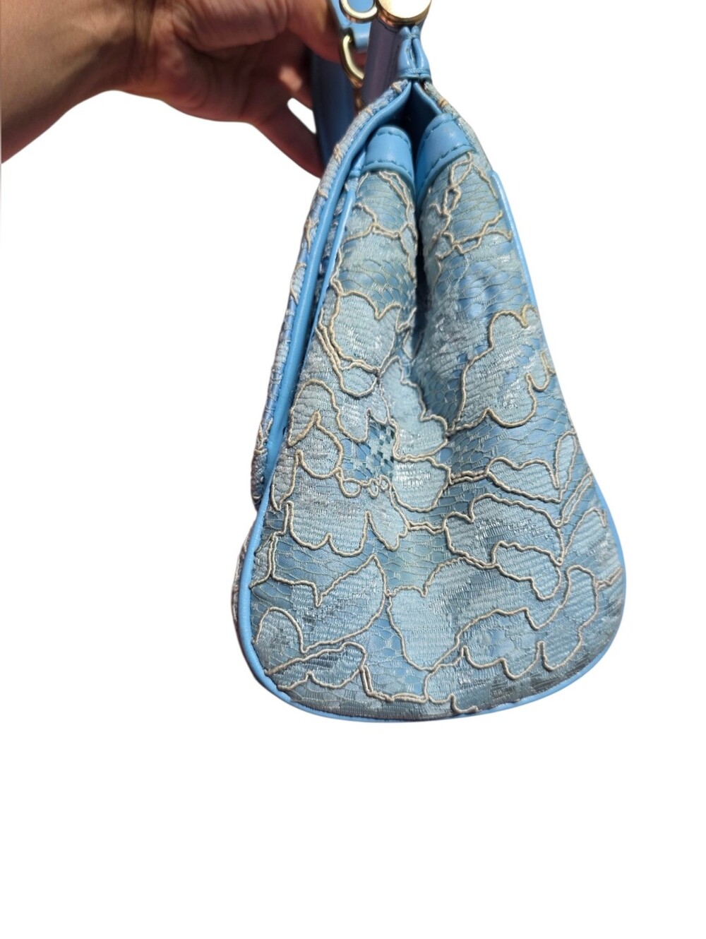 Authentic Dolce & Gabbana Miss Sicily Blue Lace Shoulder Bag – Made in Italy - Picture 11 of 13